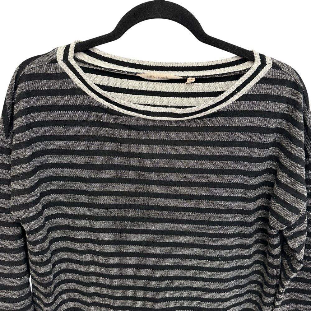 Soft Surroundings black gray striped 3/4 length sleeve sweater Size M - Picture 4 of 10